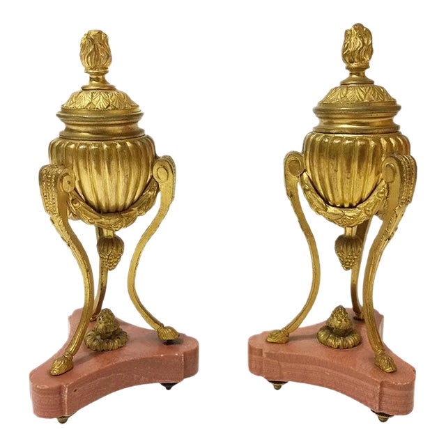 Small 19th Century French Gilt Bronze Cassolettes, Set of 2 For Sale