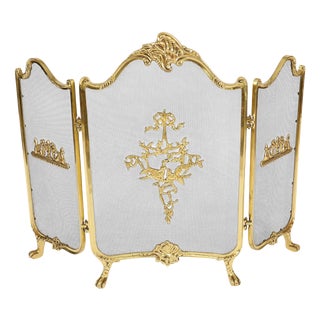 Antique French Rococo Gilt Bronze Flaming Torch Triple Fire Screen, 1870s For Sale