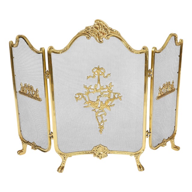 Antique French Rococo Gilt Bronze Flaming Torch Triple Fire Screen, 1870s For Sale