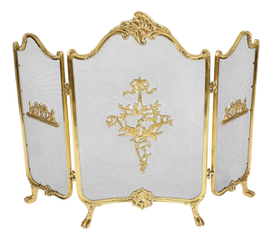 Antique French Rococo Gilt Bronze Flaming Torch Triple Fire Screen, 1870s