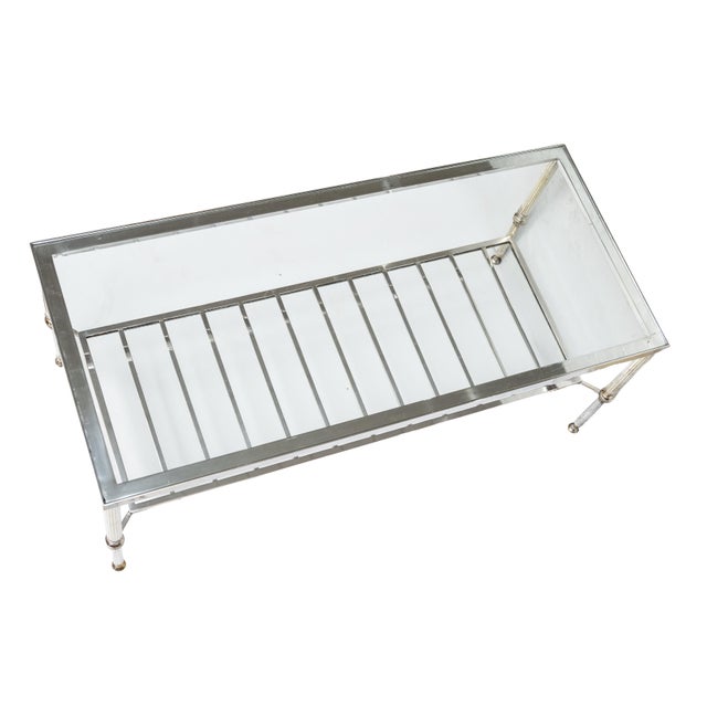 French Modern Cocktail or Coffee Low Table of Nickeled Brass and Glass For Sale - Image 11 of 11