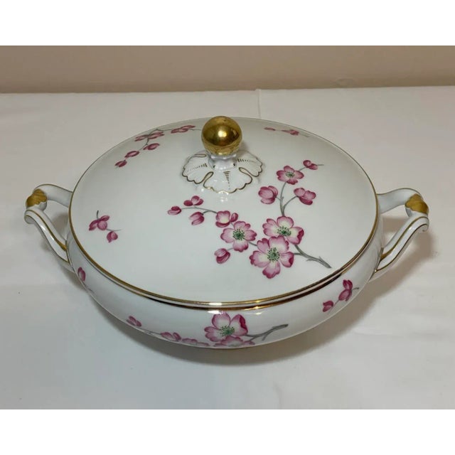 H & Co. Heinrich Selb Bavaria Pink Floral Gilt Porcelain Covered Vegetable Bowl. Base of bowl and inside of lid both have...