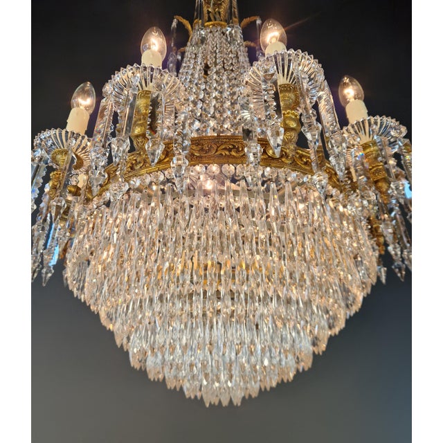 Antique French Empire Crystal Tent and Basket Chandelier Brass For Sale - Image 6 of 14