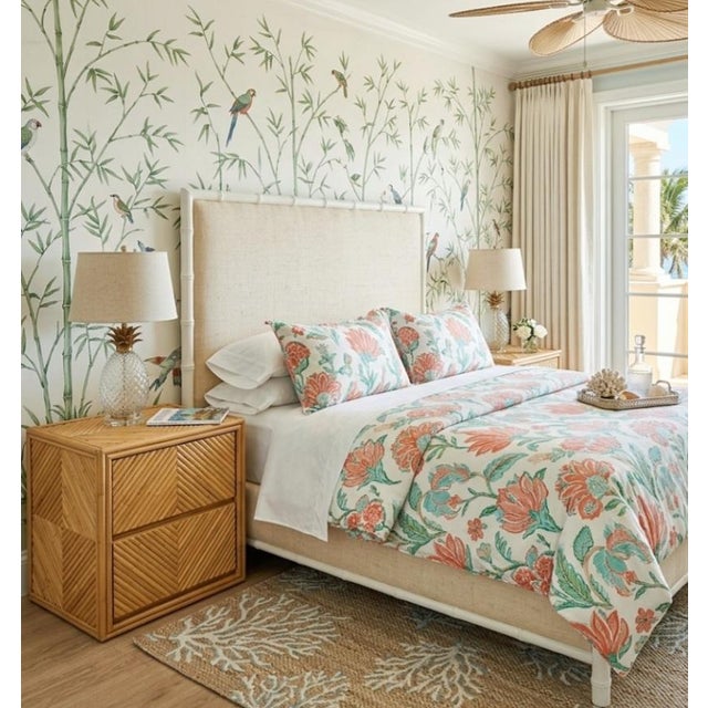 Vintage Coastal Bamboo Chevron Pencil Reed Glass Top Blonde 2 Drawer Cube Nightstand Tables- A Pair For Sale - Image 13 of 13