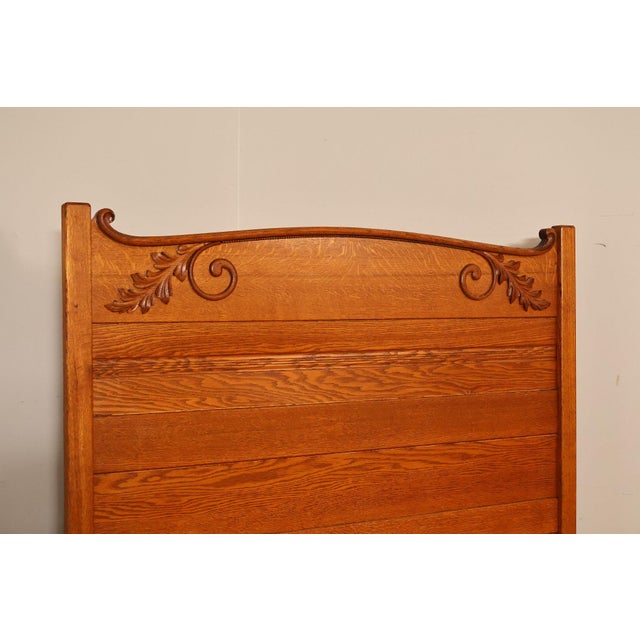 Antique American Victorian Oak Full Size High Back Bed For Sale - Image 13 of 18