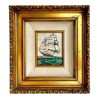 Vintage Framed Engraving of a Ship on the Sea For Sale