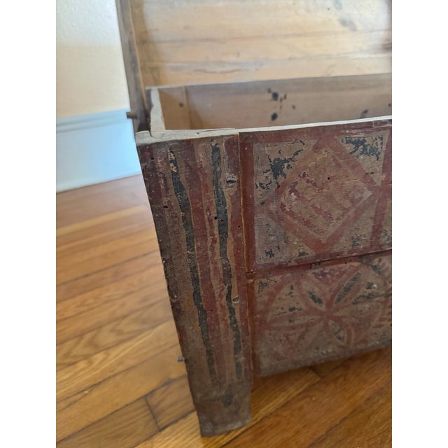 Antique Painted Wooden Storage Chest With Hand-Decorated Panels For Sale - Image 4 of 11
