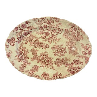 1940s Taylor Smith & Taylor Dogwood Pink Scalloped Serving Platter, Transferware For Sale