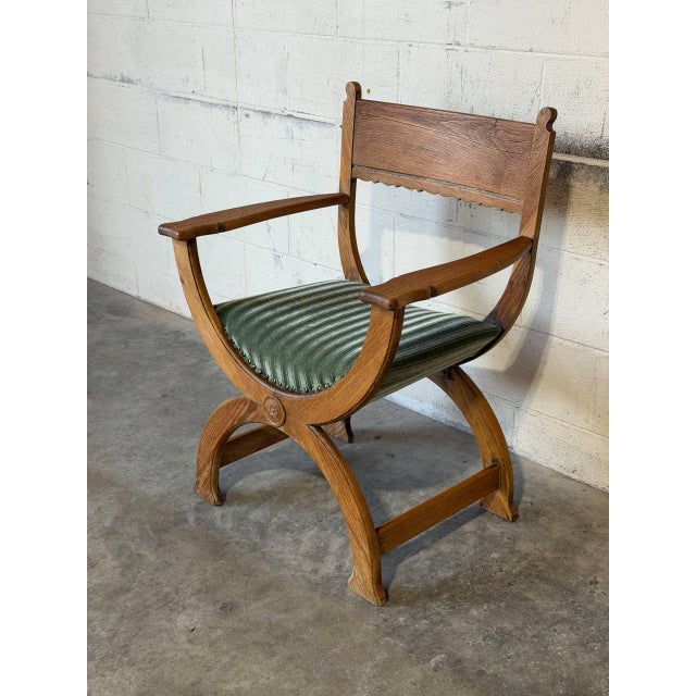 Mid-Century Modern In Style of Henning Kjærnulf Brutalist Oak Kurul Armchair Danish Mid-Century Modern 1960s For Sale - Image 3 of 11