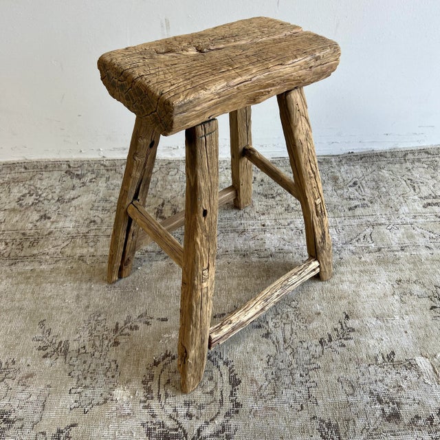 Mid 20th Century Vintage Elm Wood Stool For Sale - Image 5 of 7