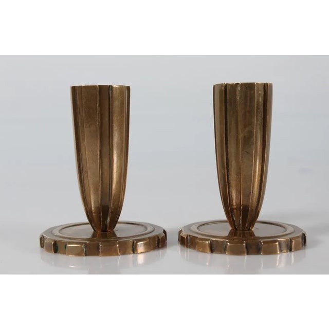 Metal Danish Art Deco Fluted Candlesticks in Bronze, Denmark, 1930s-1950s, Set of 2 For Sale - Image 7 of 7