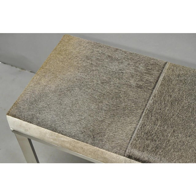 Modern Leather Cowhide Silver Chrome Metal X-Frame Stretcher Base Bench For Sale - Image 4 of 15