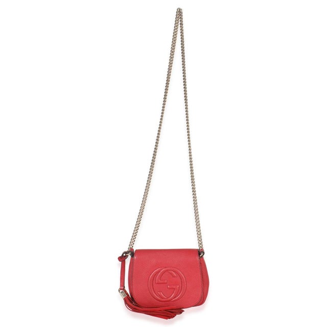 Red Red Pebbled Calfskin Interlocking G Small Soho Flap Bag For Sale - Image 8 of 9