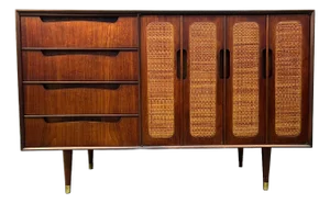 Mid-Century Modern Walnut and Cane Dry Bar