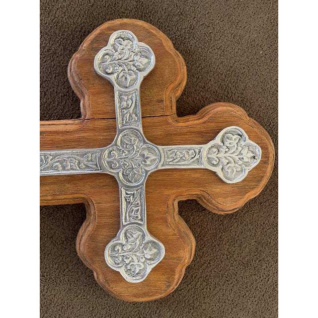 Wood wall Cross with ornate silver overlay. This Cross was in our Santa Fe, New Mexico family home. Purchased in Santa Fe...