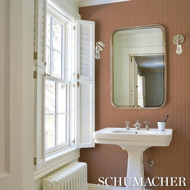 Transitional Schumacher Edwin Stripe Narrow Wallcovering In Chestnut Rose For Sale - Image 3 of 4