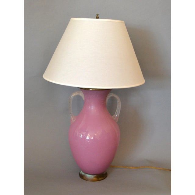 Mid-Century Modern Blown Scavo Glass Handled Pink and Clear Table Lamp by Chapman For Sale - Image 10 of 13