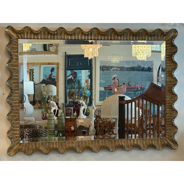 Vintage Large Italian Venetian Silver & Gold Scalloped Ruffle Wall Mirror For Sale In West Palm - Image 6 of 12