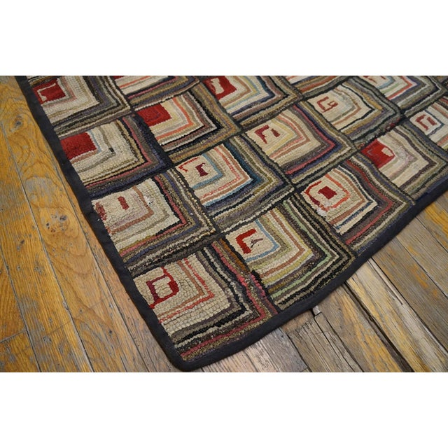 Taupe 1890s Multicolor Dimensional Square Folk Art Antique American Hooked Rug 5'9" X 7' Handknotted Wool Carpet For Sale - Image 8 of 10