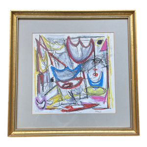 Listed John Schwab Original Oil Stick Abstract Kandinsky Rothko Style Painting Cubism MCM