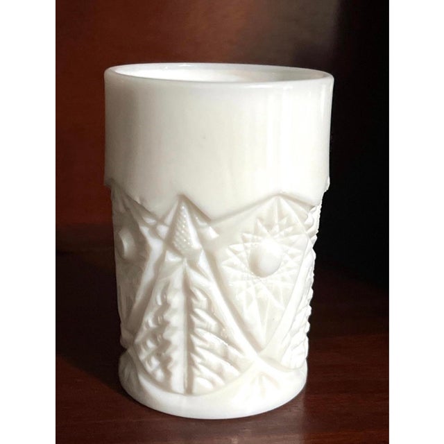 Indiana Glass Company Vintage Milk Glass Tumbler: Star & Button Pressed Glass For Sale - Image 4 of 7
