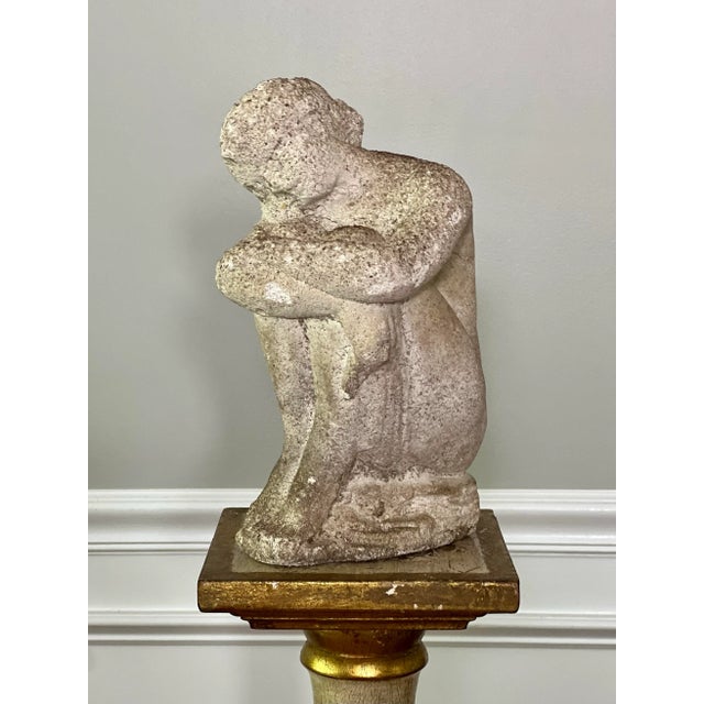 Antique Cement Garden Sculpture of a Woman in Thoughtful Pose For Sale In Philadelphia - Image 6 of 12