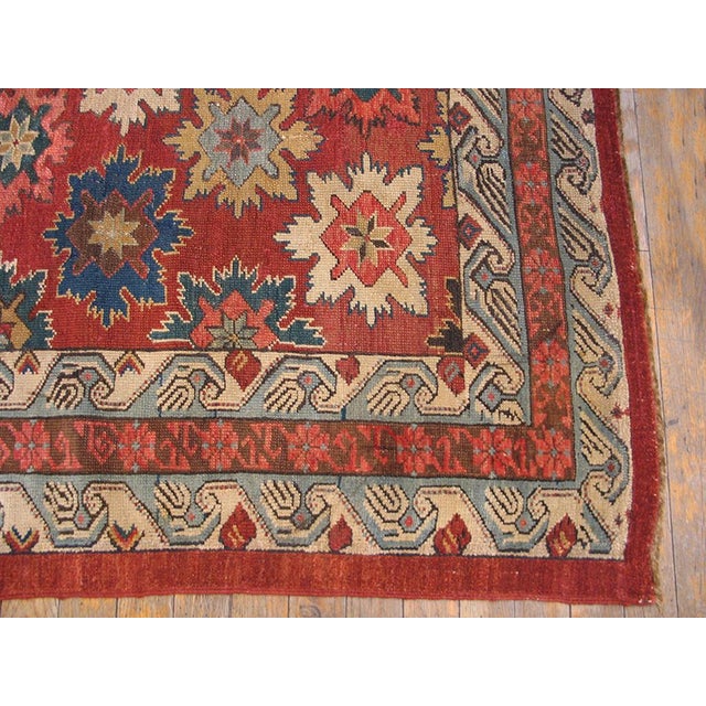 Tribal 1890s Red Raspbery Geometric Tribal Antique Caucasian Zeychor Rug 3'5" X 4'7" Wool Carpet For Sale - Image 3 of 6