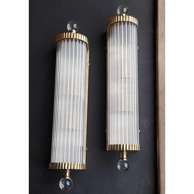Art Deco Vintage Art Deco Wall Sconces Fixtures in Brass & Glass - a Pair For Sale - Image 3 of 6