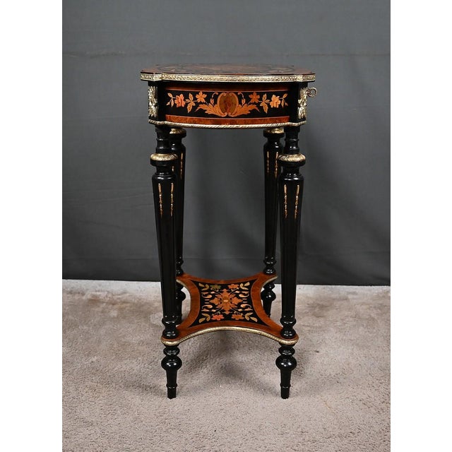 Antique Napoleon III Marquetry Side Table, 1800s For Sale - Image 13 of 18