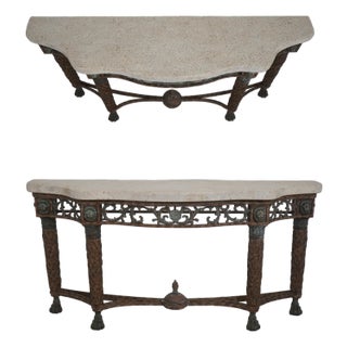 Maitland Smith Bronze Neoclassical Console Table W. Stone Top For Sale