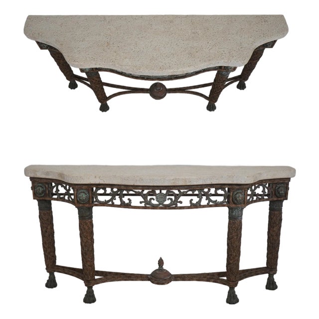 Maitland Smith Bronze Neoclassical Console Table W. Stone Top For Sale