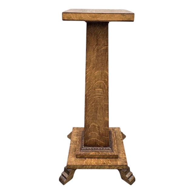 Antique Arts & Crafts Mission Quarter Sawn Oak Pedestal Stand For Sale