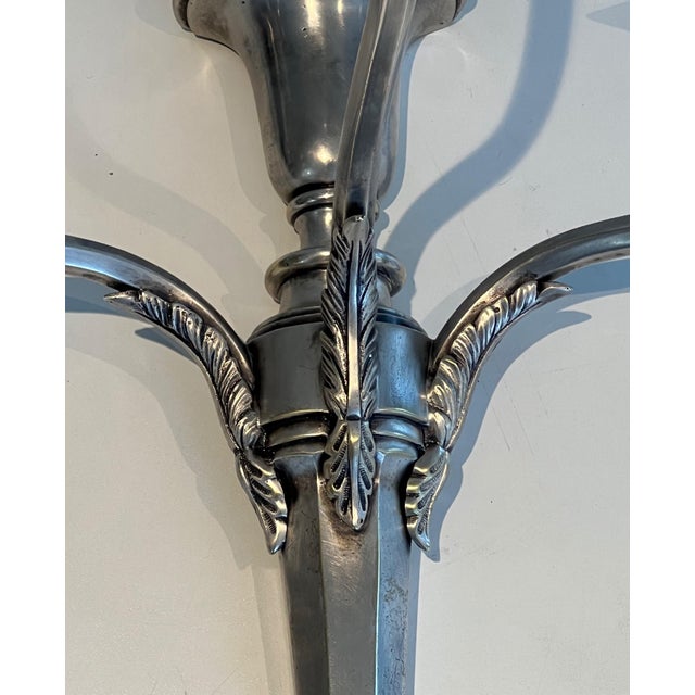 1900 Large silver metal 3-arm wall lights - a Pair For Sale - Image 10 of 12