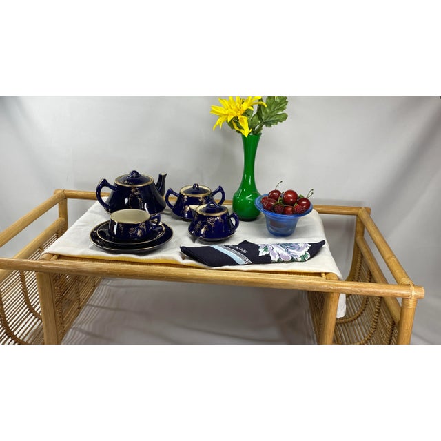 Mid-Century Modern Late 20th Century Rattan & Bamboo With Grasscloth Top Serving Bed Tray For Sale - Image 3 of 7