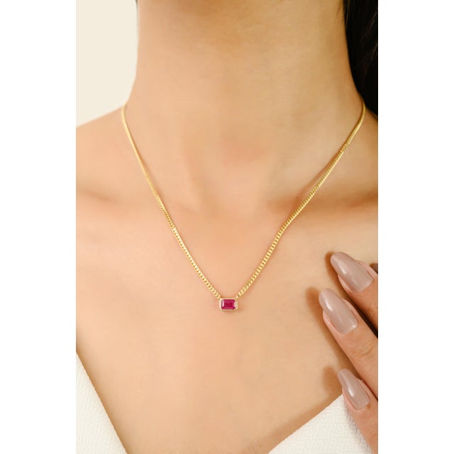 Solitaire Ruby Necklace in 14k Solid Yellow Gold For Sale - Image 4 of 12