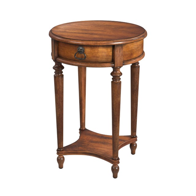 Jules 1 Drawer Round End Table, Medium Brown For Sale - Image 9 of 9