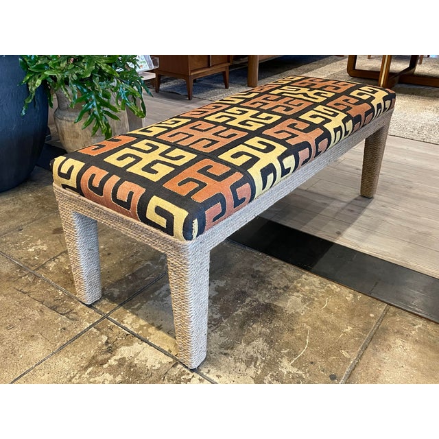 Kuba Cloth Raffia Bench | Chairish