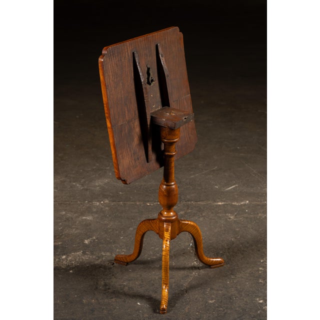 Wood Antique Flamed Maple Tilt-Top Table on Tripod Base With Tiger Grain For Sale - Image 7 of 7