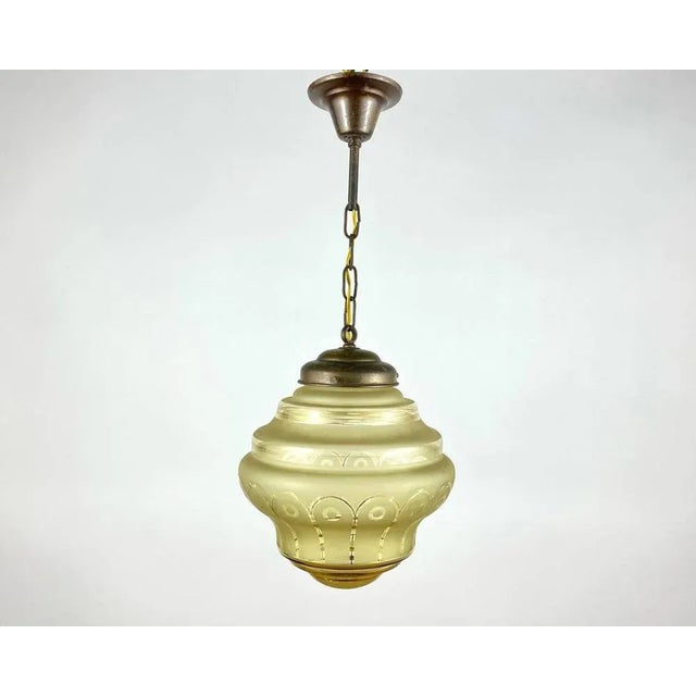 Metal Small Vintage Colored Glass and Brass Ceiling Lamp, Belgium, 1960s For Sale - Image 7 of 7