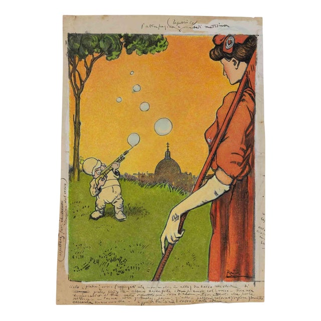 Gabriele Galantara, Vain Efforts, Mixed Media, 1909 For Sale