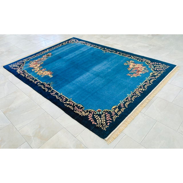 Blue 1980s Handmade Rug Blue Turkish Rug - 6'6" X 9'1" For Sale - Image 8 of 18