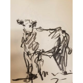 Contemorary Abstract Charcoal Drawing of a Cow by Jose Trujillo For Sale
