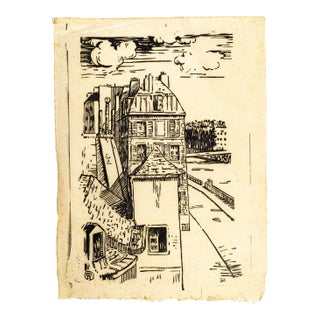 House on The River - Original Woodcut - First Half of 20th Century First Half of 20th Century For Sale