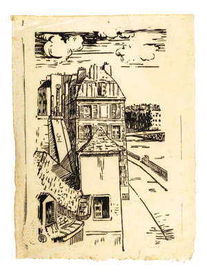 House on The River - Original Woodcut - First Half of 20th Century First Half of 20th Century
