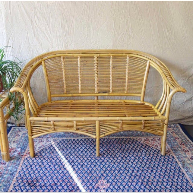 1970s Vintage Rattan Settee Chairish