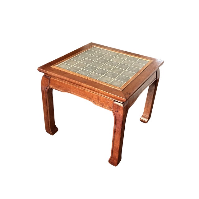 Brown Vintage Ming Style Elmwood Square Coffee Table With Tile Inlay Top – Asian Chinoiserie Hardwood Accent Table With Horse Hoof Legs For Sale - Image 8 of 8