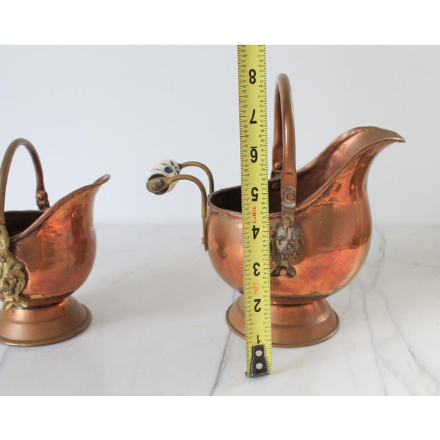 Copper and Brass Scuttle Coal Bucket Lion Head Planters - A Pair For Sale - Image 14 of 14