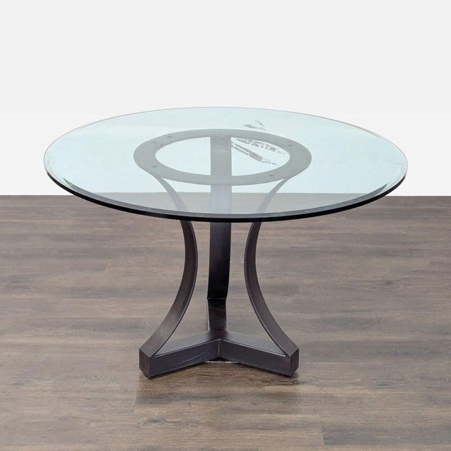 Modern Kreiss Eros Round Glass Dining Set With 4 Wood Chairs For Sale - Image 3 of 8