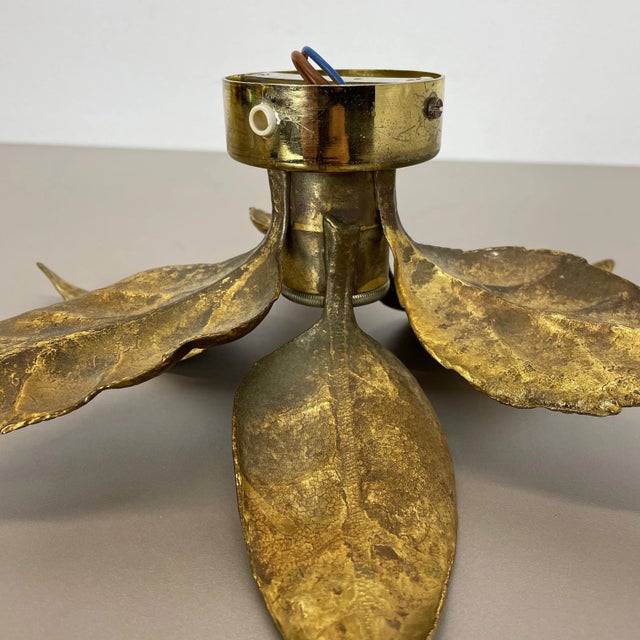 Brutalist Beligan Brass Metal Wall Ceiling Light from Willy Daro Belgium, 1970s For Sale - Image 11 of 14