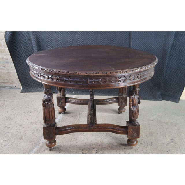 Antique French Breton Brittany Maritime Figural Carved Chestnut Dining Table For Sale - Image 11 of 16